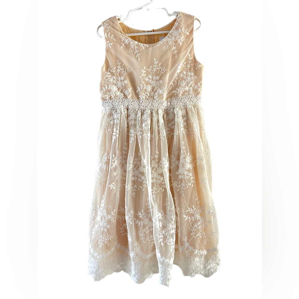 Girls Popatu Flower Dress Neutral / Embroidered